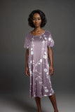 Lavender floral print midi t-shirt dress with short sleeves for women
