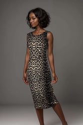 Leopard print sleeveless bodycon midi dress for women