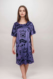 Purple lounge dress with heart and love-themed graphic print, short sleeves, relaxed fit.Doodle Printed Nightdress