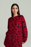 Red Knit Cardigan with Black Print M/L