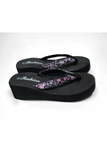 Women Black Floral Wedge Flip Flops