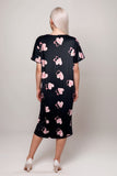 Women’s Black Heart Print Nightdress | Short Sleeve Midi Loungewear