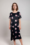Women’s Black Heart Print Nightdress | Short Sleeve Midi Loungewear