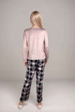 Women’s Good Vibes pyjama set long sleeve slogan top with checked trousers