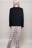Women’s black I love sleep pyjama set long sleeve top with checked trousers