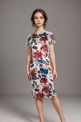 Women’s floral bodycon midi dress short sleeve fitted summer party outfit