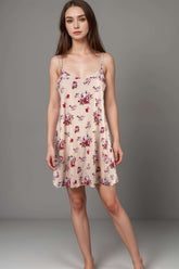 Women’s floral slip mini dress spaghetti strap summer nightdress with all over flower print