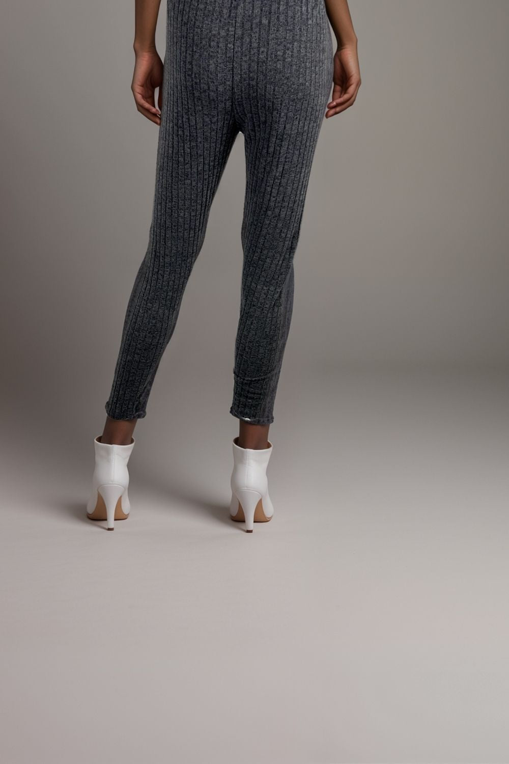 Women’s grey ribbed leggings high waist knit slim fit trousers