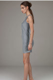Women’s grey ribbed mini dress sleeveless bodycon knit casual outfit