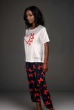 Women’s heart and butterfly pyjama set short sleeve top with printed trousers