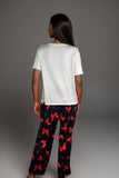 Women’s heart and butterfly pyjama set short sleeve top with printed trousers