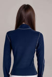 Women’s navy long sleeve top slim fit high neck tee with contrast stitch
