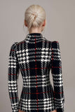 Womens black white red check print high neck long sleeve top