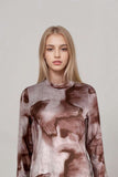 Womens brown tie dye long sleeve top with high necklineTie Die Long Sleeve Top