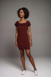 Womens burgundy polka dot bodycon mini dress with short sleeves