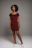 Womens burgundy polka dot bodycon mini dress with short sleeves