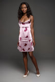 Womens pink satin slip dress with heart print