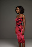 Womens red strapless marble print midi dress