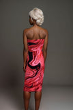 Womens red strapless marble print midi dress