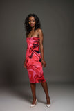 Womens red strapless marble print midi dress
