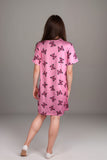 Pink butterfly dress short Pink short sleeve t-shirt dress with black butterfly print for women