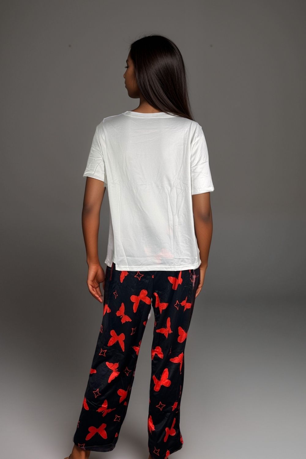 Women’s heart and butterfly pyjama set short sleeve top with printed trousers